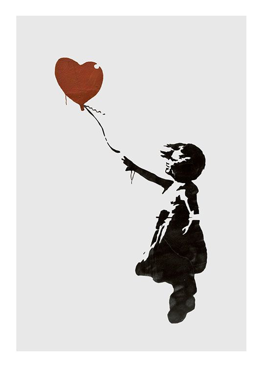Girl With Love Balloon Grey Poster / Quadri per bambini presso Desenio AB (8446)