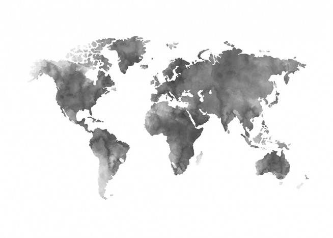  – Acquarello che raffigura una mappa del mondo grigia su sfondo bianco