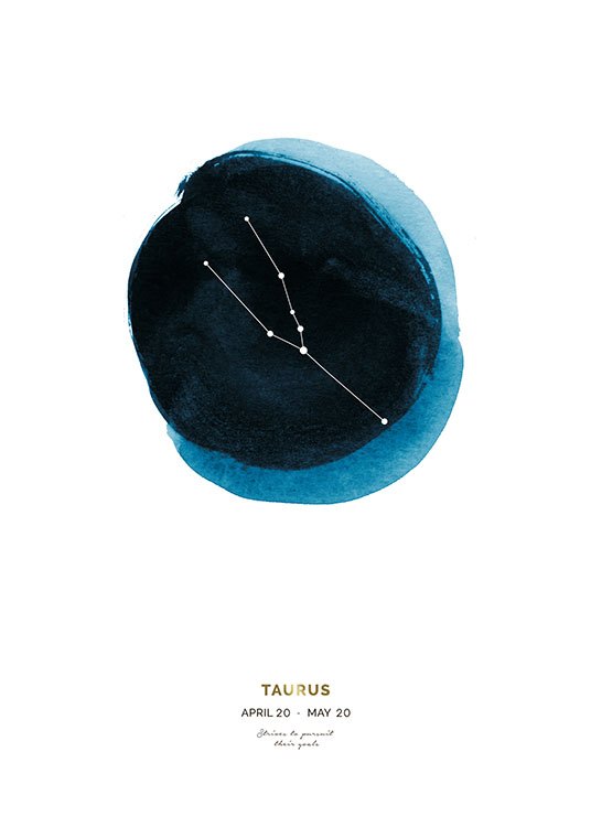 – Segno zodiacale del Toro in un cerchio blu con testo al fondo, su sfondo bianco