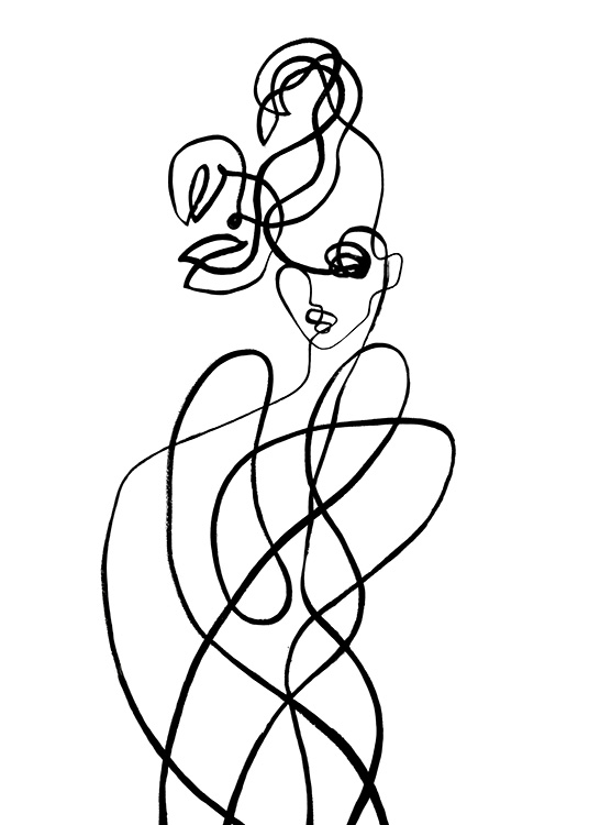  – Illustrazione astratta in stile line arte di un corpo con chele sulla testa che raffigura il segno dello Scorpione