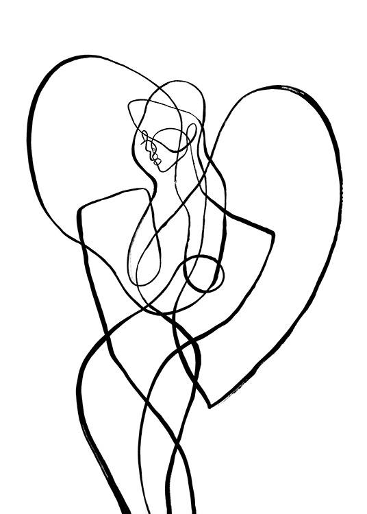  – Illustrazione astratta in stile line art di un corpo avvolto da un cuore che raffigura il segno della Vergine