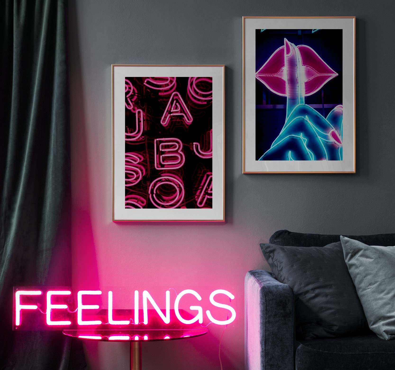 Due quadri di tendenza con foto di insegne al neon