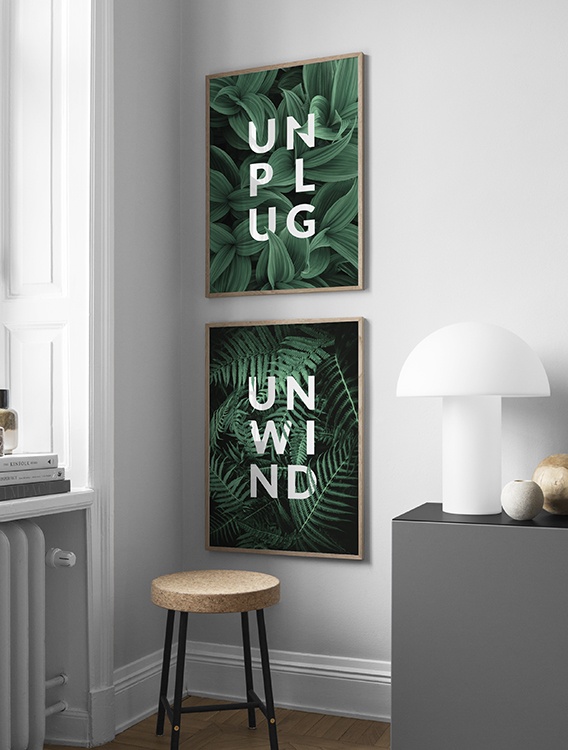 Quadri grafici con citazione Unplug & Unwind