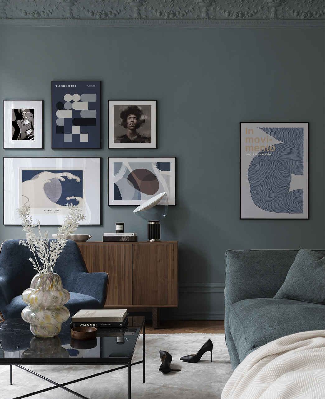 Arte blu alla moda per il soggiorno